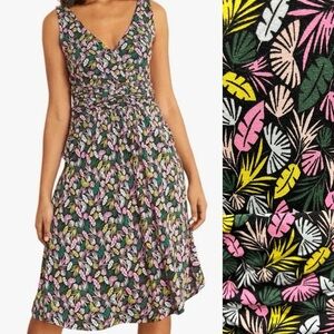 Boden‎ Effie Palm Leaves Jersey Knit V-Neck Dress Aline Casual Comfy Pockets